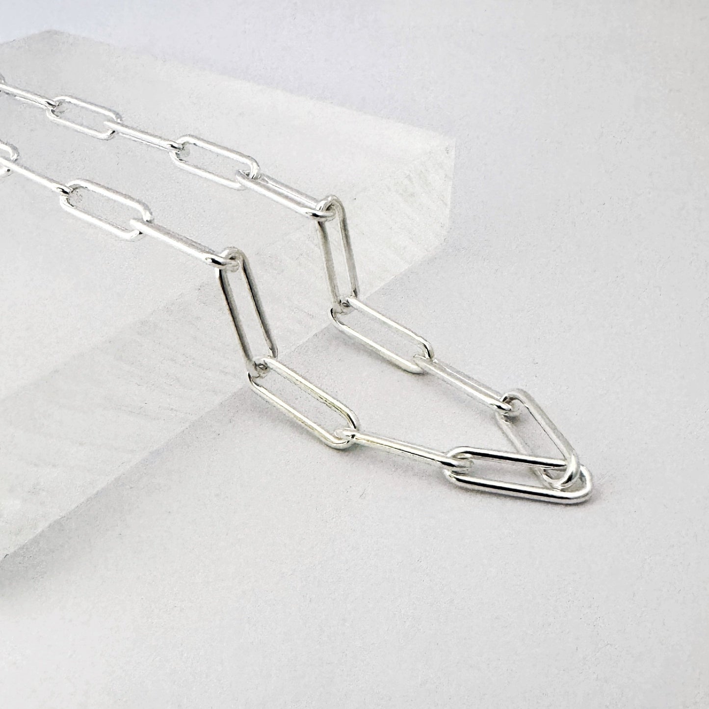 Medium link paperclip necklace in sterling silver by South African designer Savage Jewellery