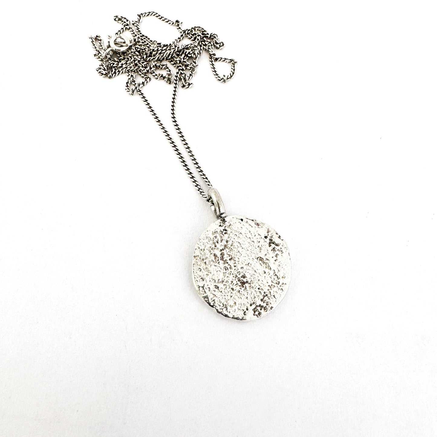 handmade sterling silver textured moon pendant - 20mm diameter