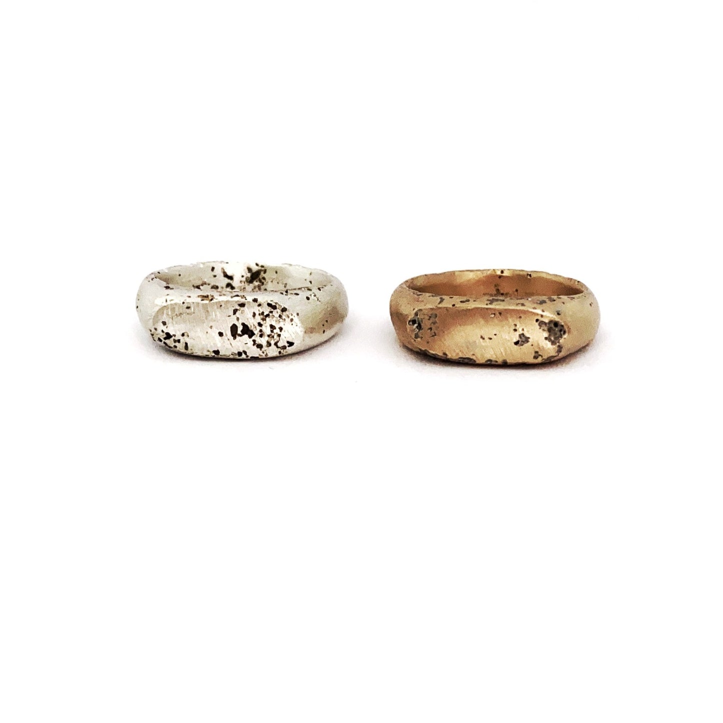 Silver and bronze sand cast signet rings by Savage Jewellery