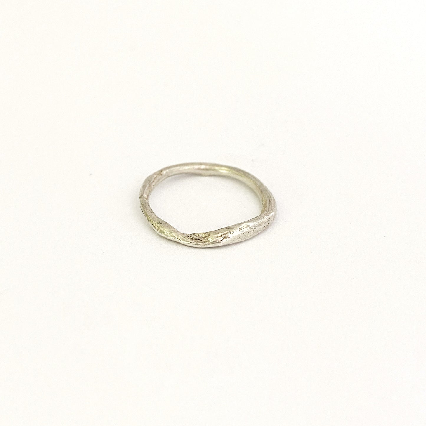 Organic silver 2mm stacking ring by designer Savage Jewellery