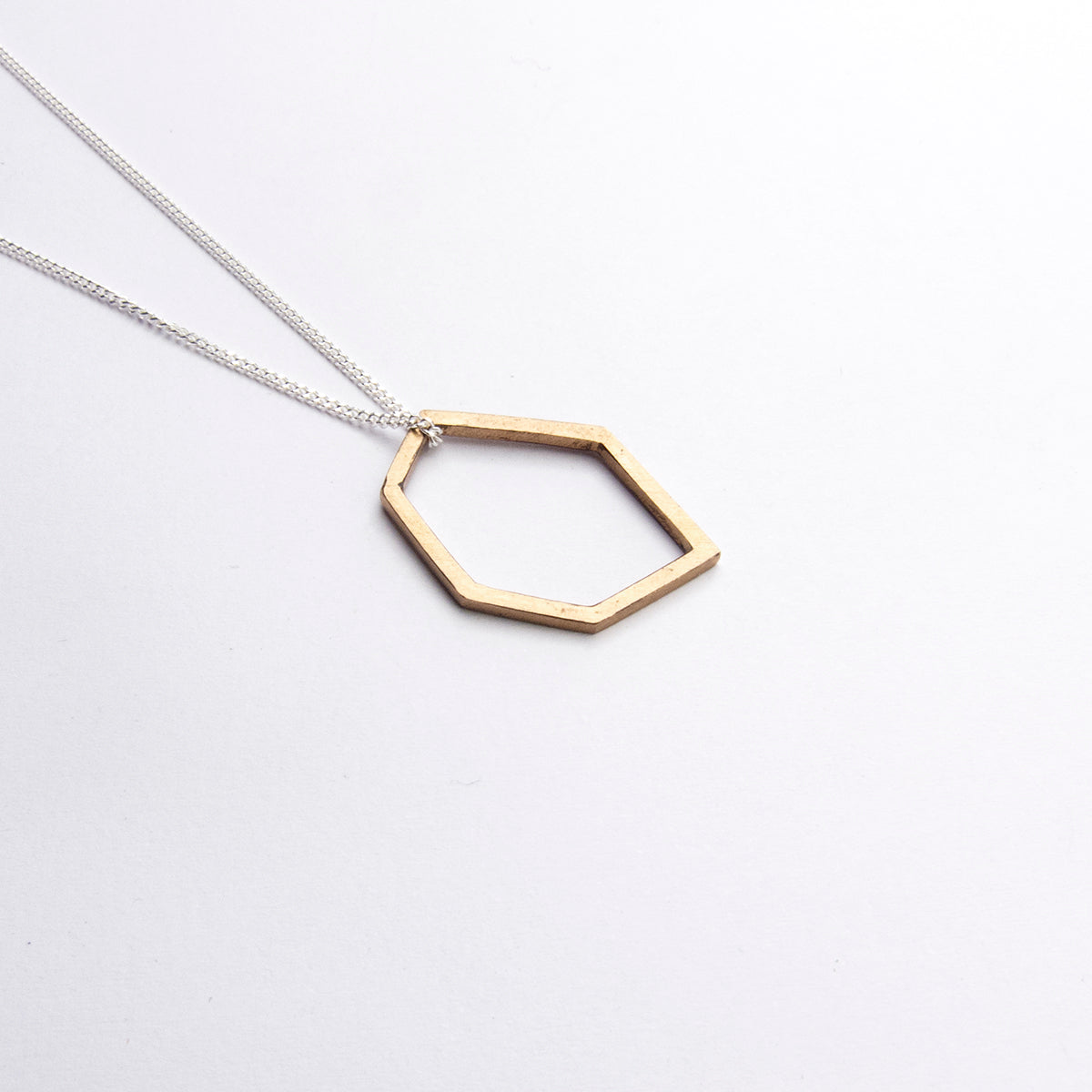 Hexagonal Pendant on Chain - silver, bronze or brass