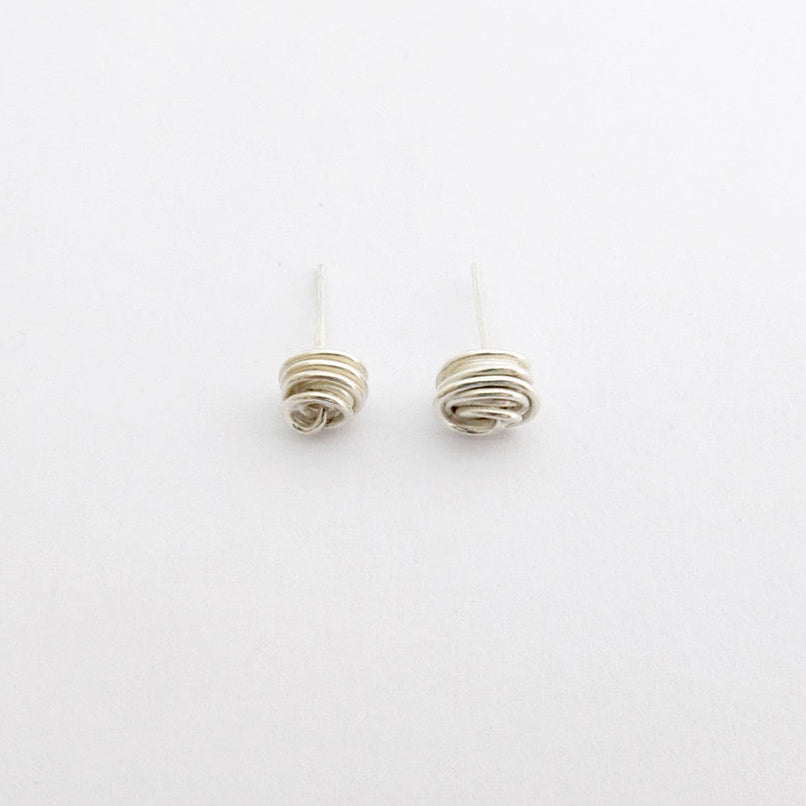 Wrapped wire stud earrings in solid sterling silver, 7mm round