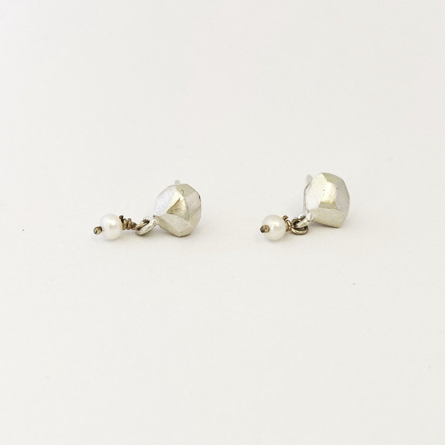 Silver nugget studs with pearl drops by South African jeweller Savage Jewellery