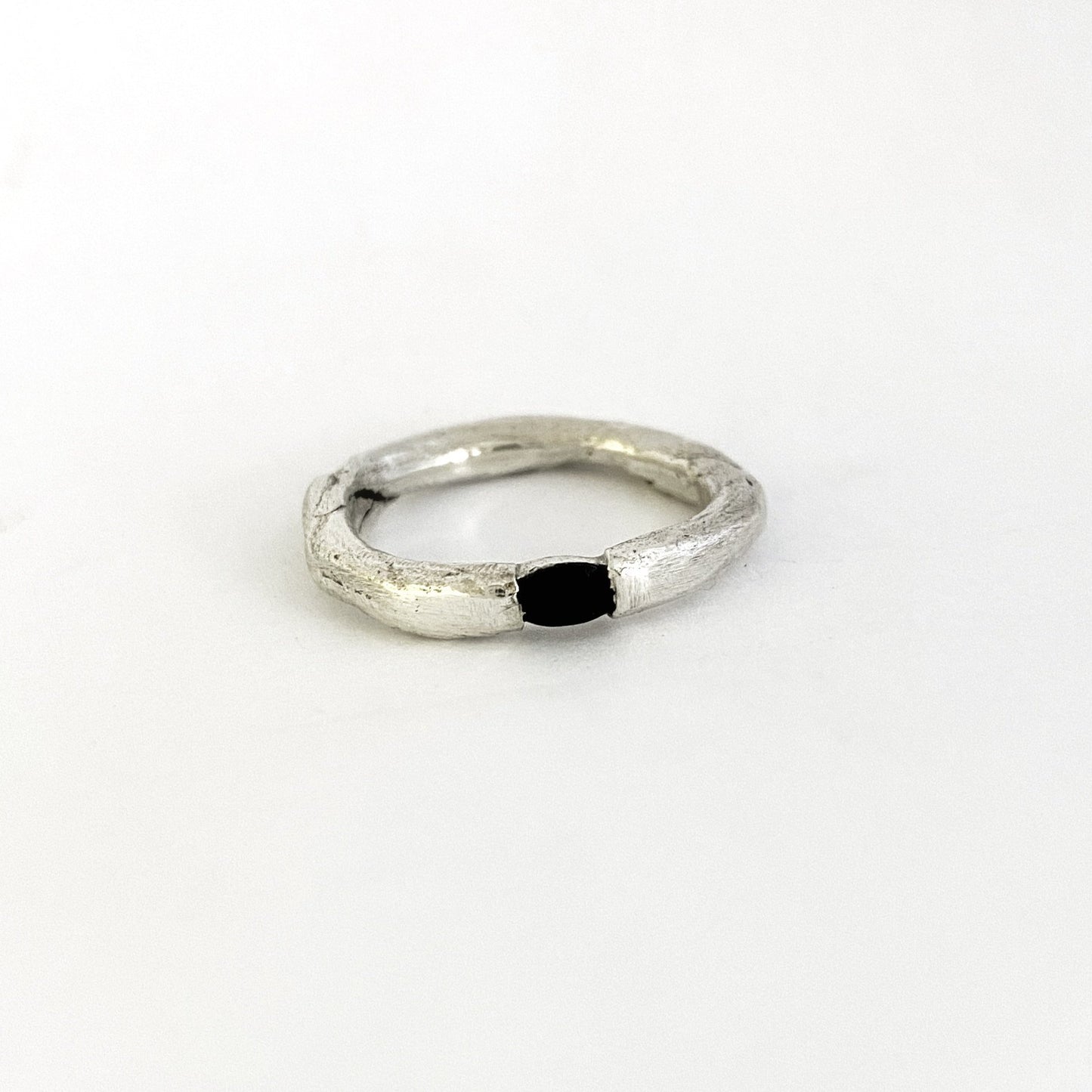black spinel in organic band by designer Savage Jewellery