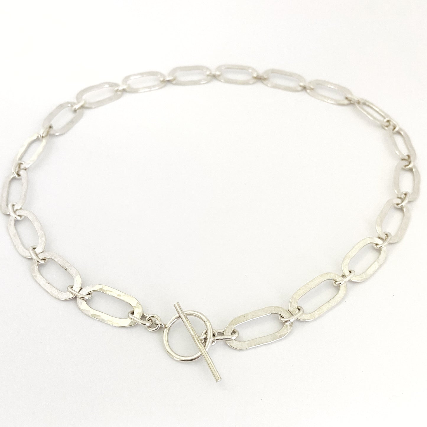 Handmade beaten oval link necklace