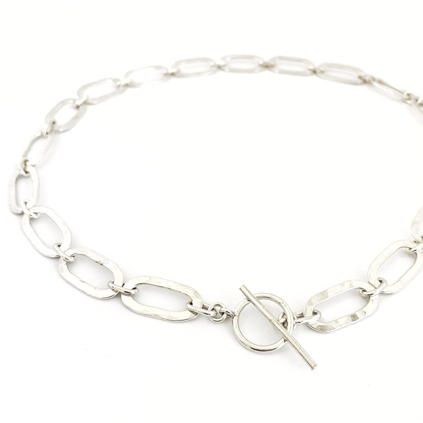 Handmade beaten oval link necklace