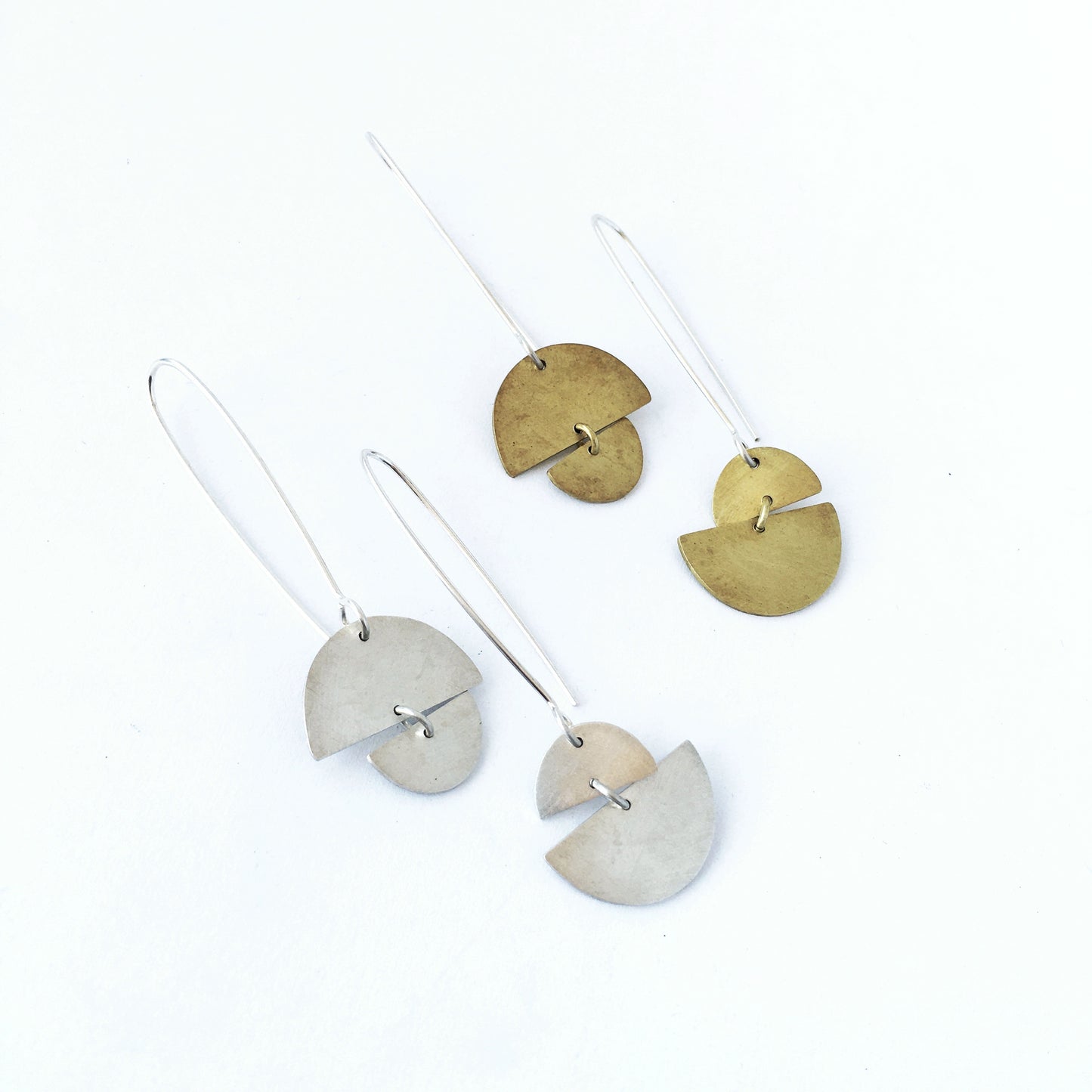 Sunrise sunset asymmetrical earrings in sterling silver and brass by Savage Jewellery - choose your favorite