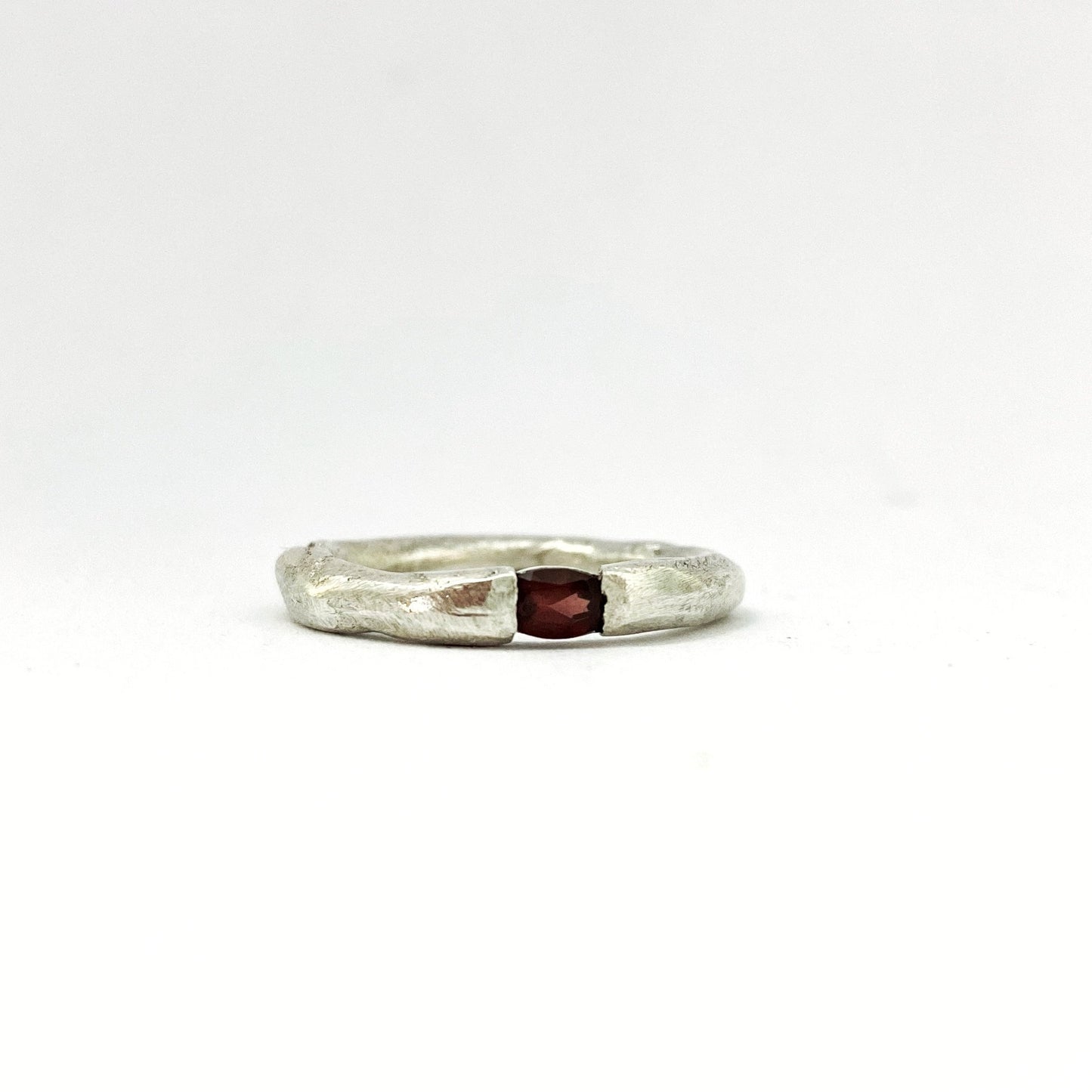Organic 3mm ring with garnet by Savage Jewellery, South Africa