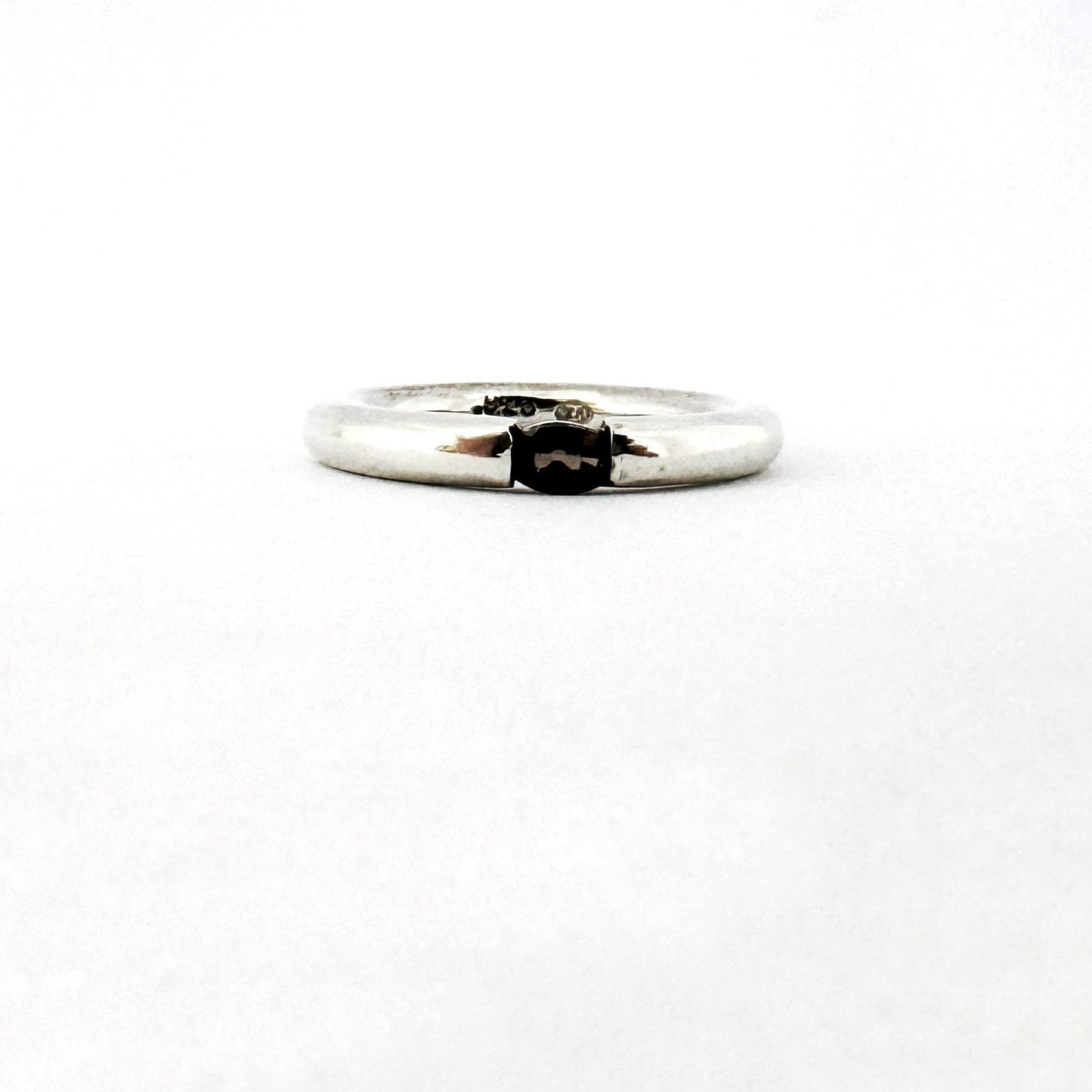 modern Round silver stacking ring with smokey quartz by Savage Jewellery