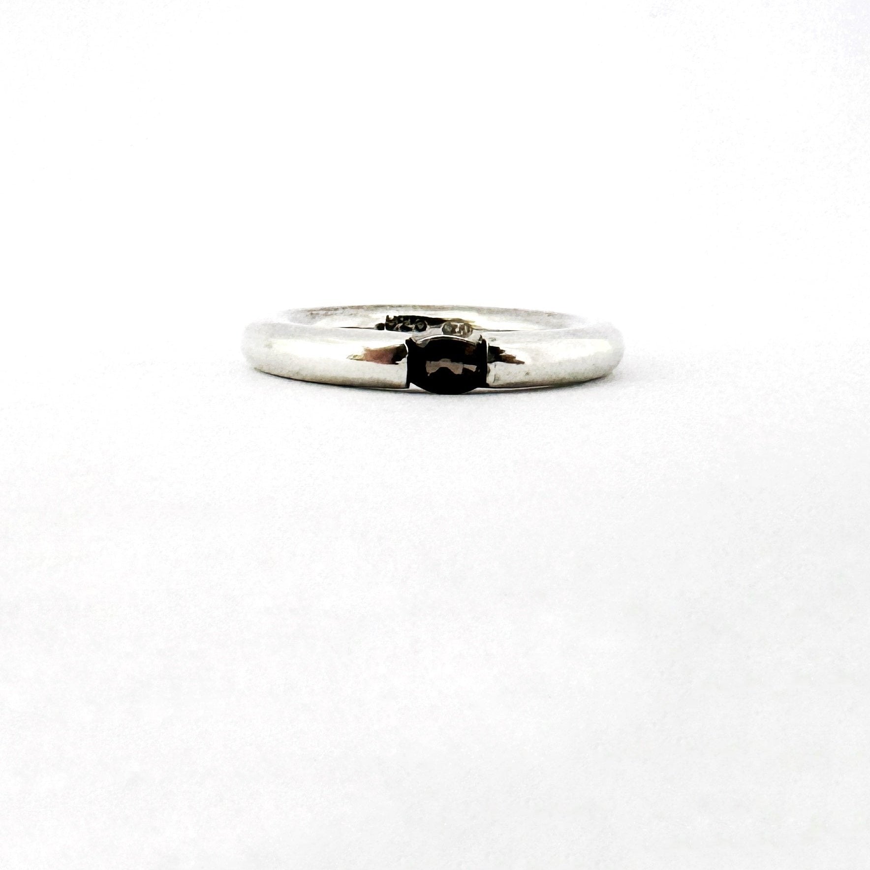 modern Round silver stacking ring with smokey quartz by Savage Jewellery