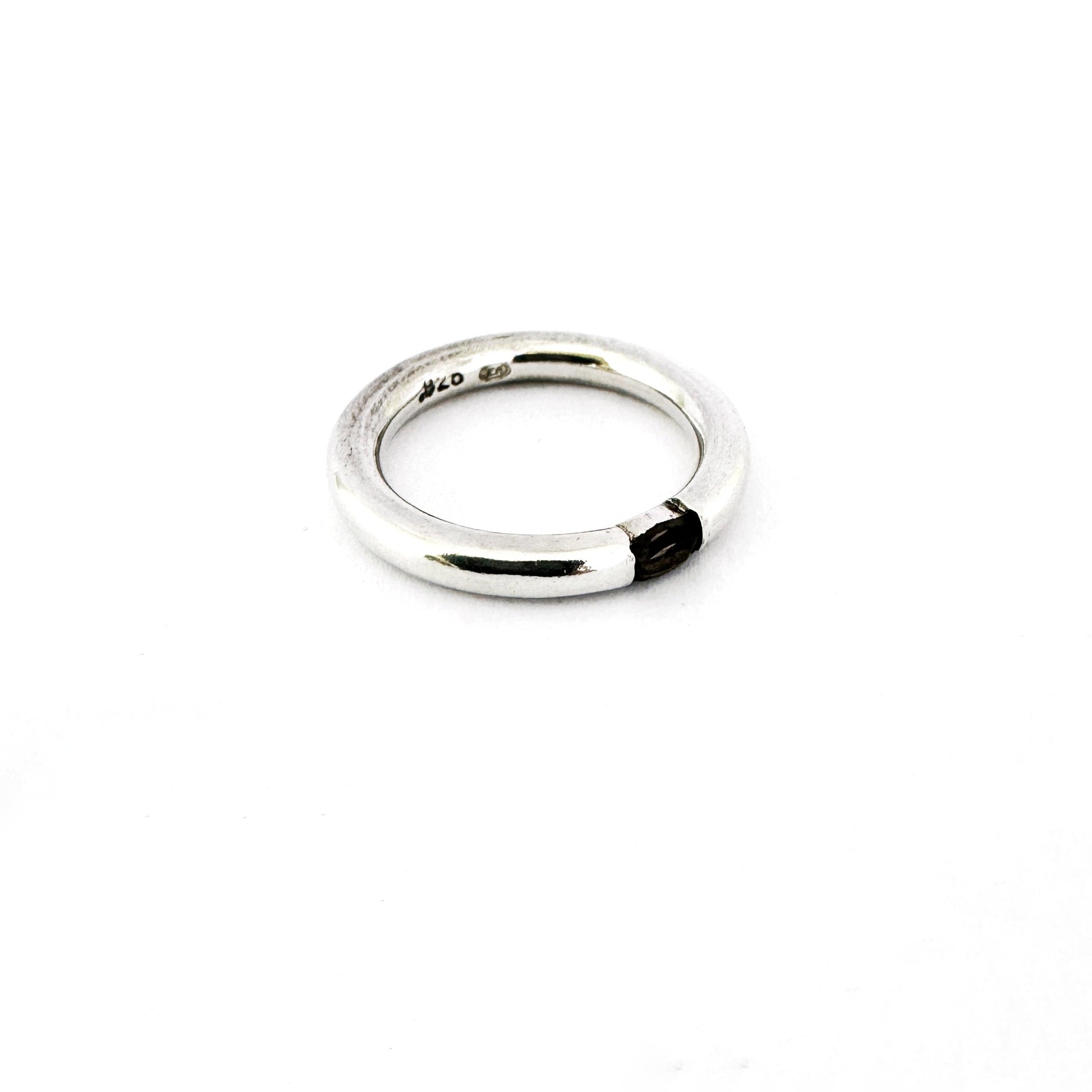 Modern Round silver band with smokey quartz by Savage Jewellery