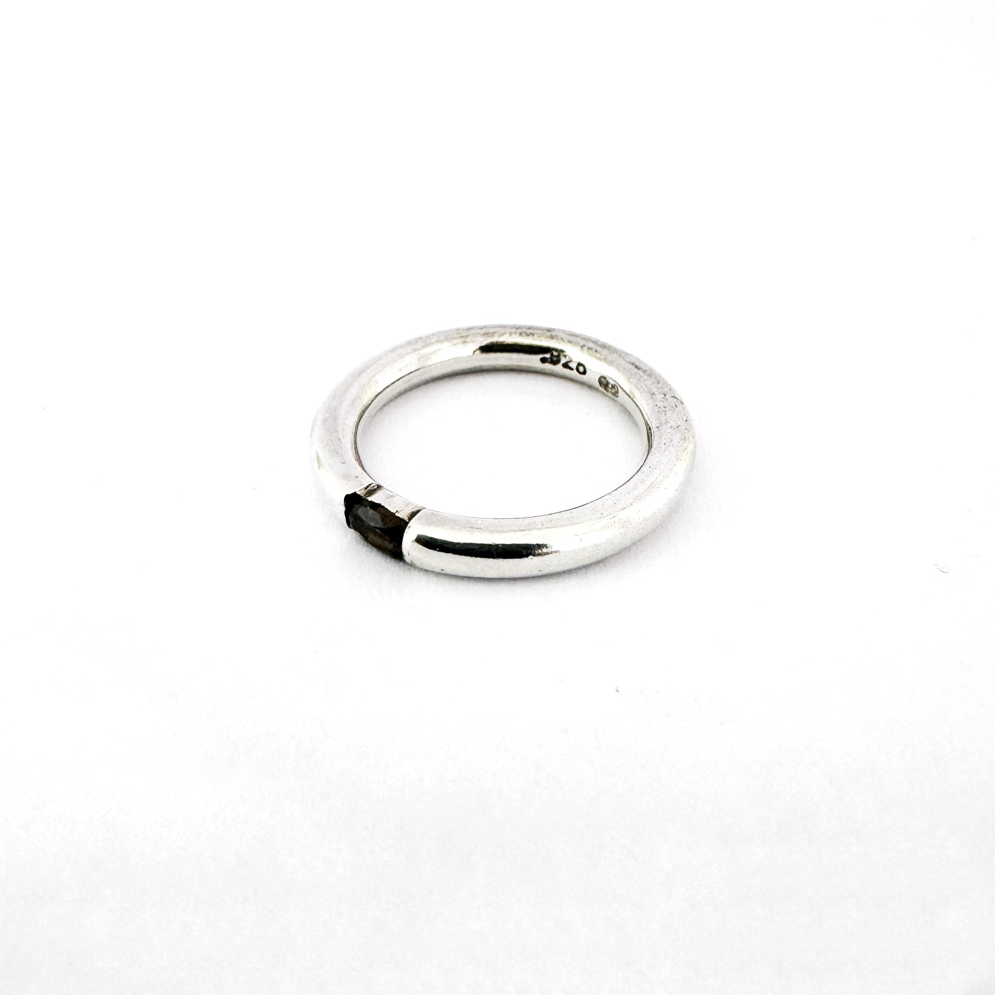 Round silver band with smokey quartz by Savage Jewellery