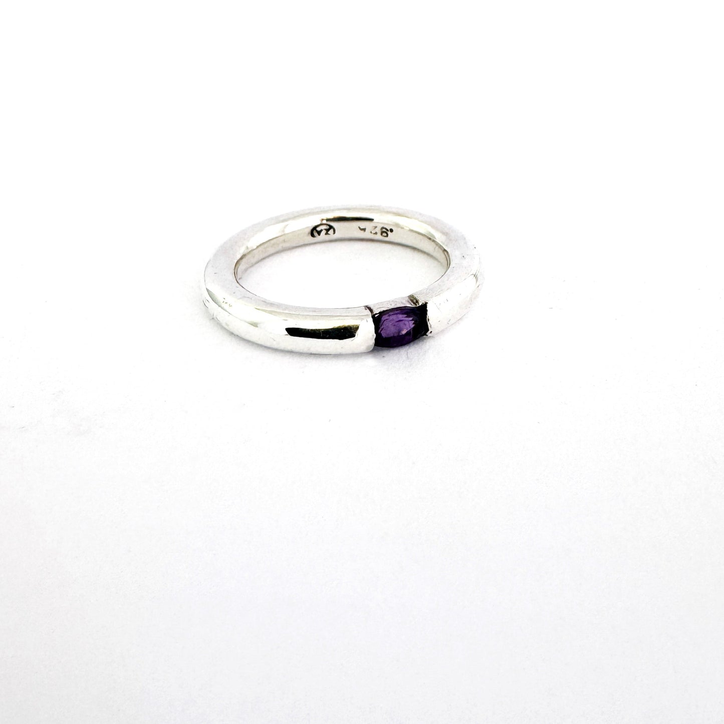 Simple sterling silver ring with amethyst  by Savage Jewelllery