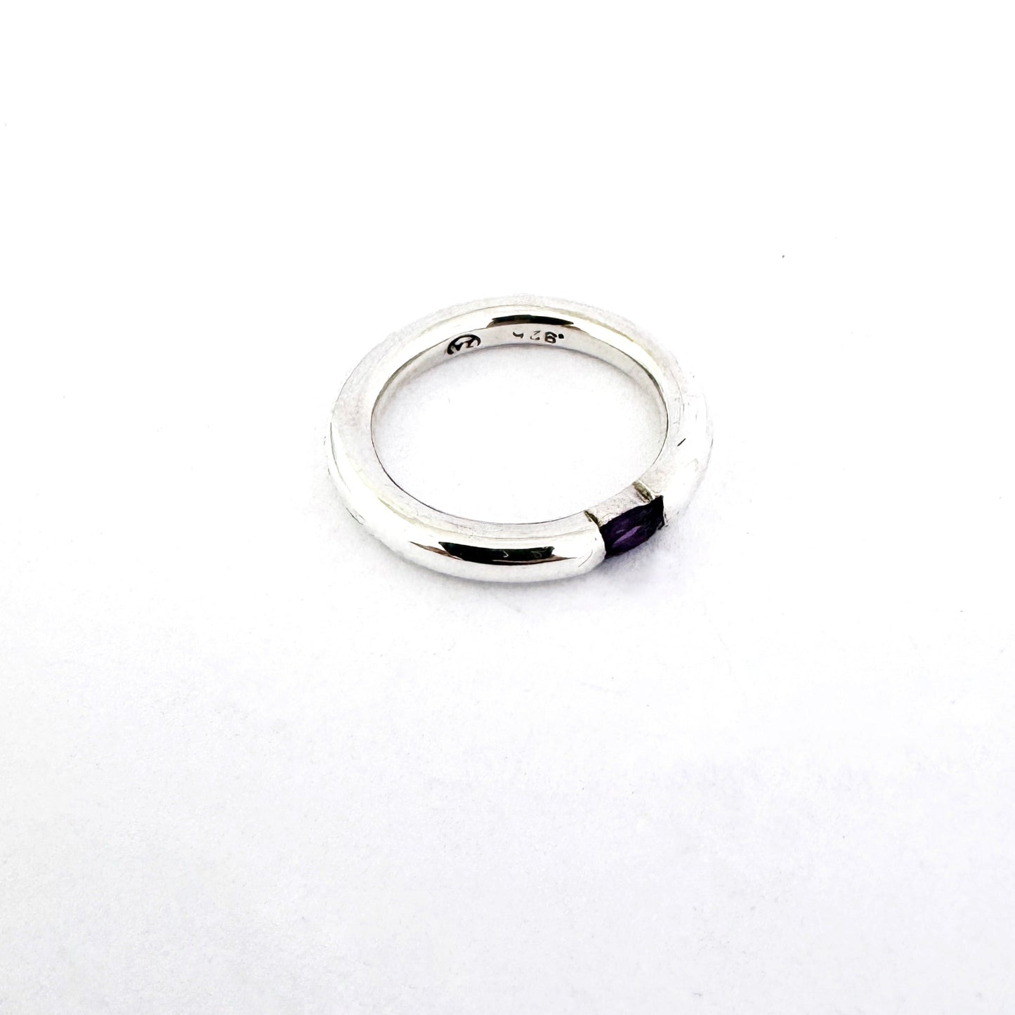 Simple sterling silver stacking style ring with amethyst  by Savage Jewelllery