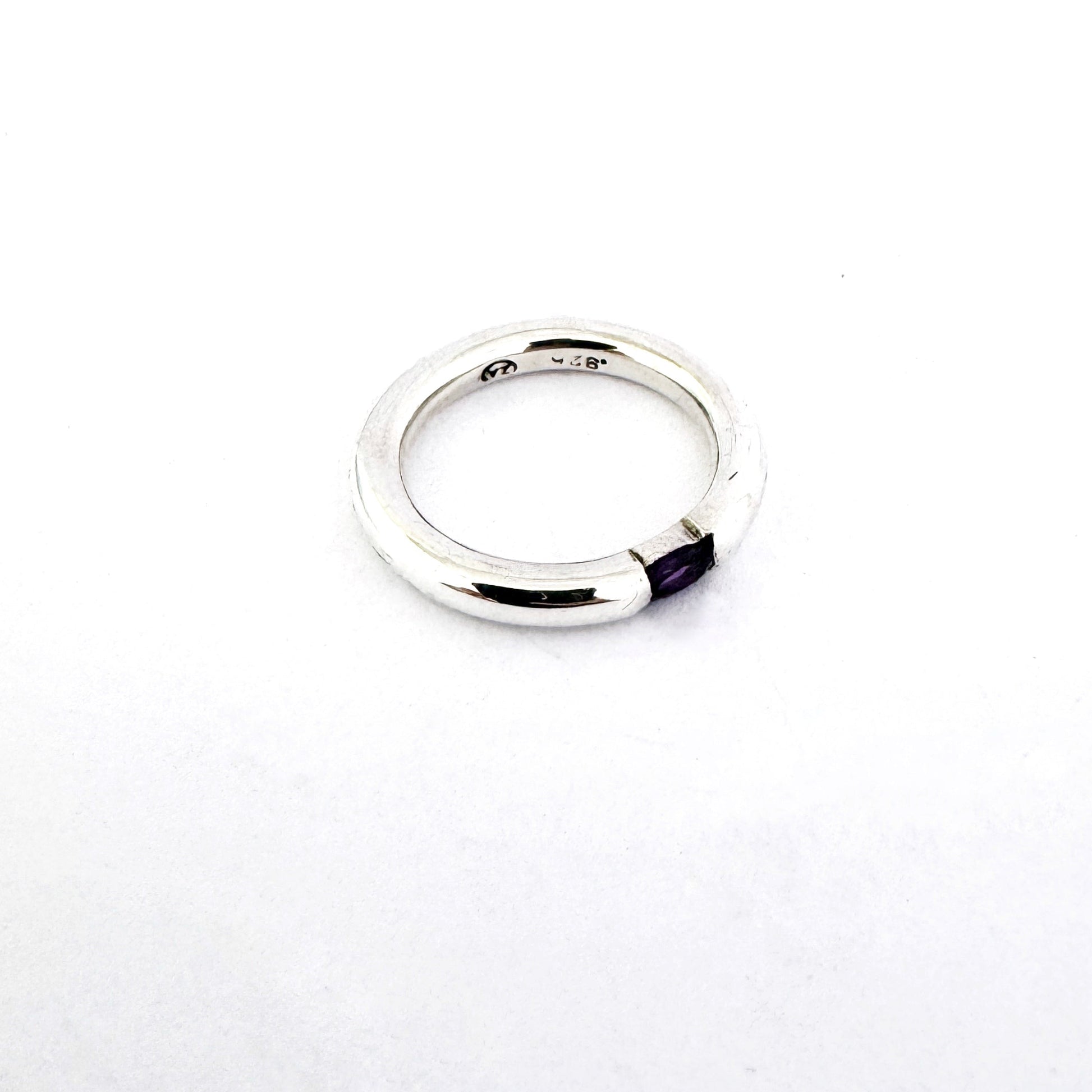 Simple sterling silver stacking style ring with amethyst  by Savage Jewelllery