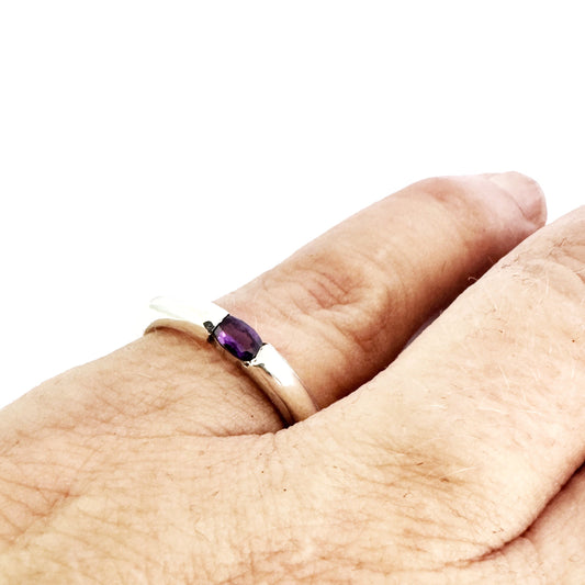 Simple sterling silver ring with amethyst- a contemporary ring  by Savage Jewelllery
