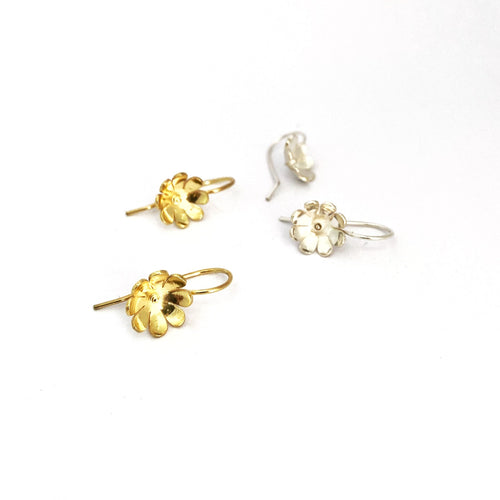 daisy drop earrings in silver and gold by designer Savage Jewellery