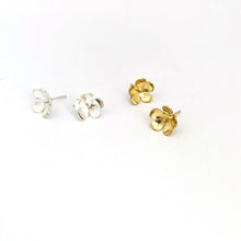 Five petal flower stud earring in silver or gold by South African designer Savage Jewellery