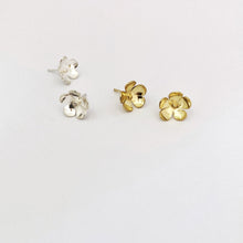 Contemporary flower earrings in silver and gold by Savage Jewellery