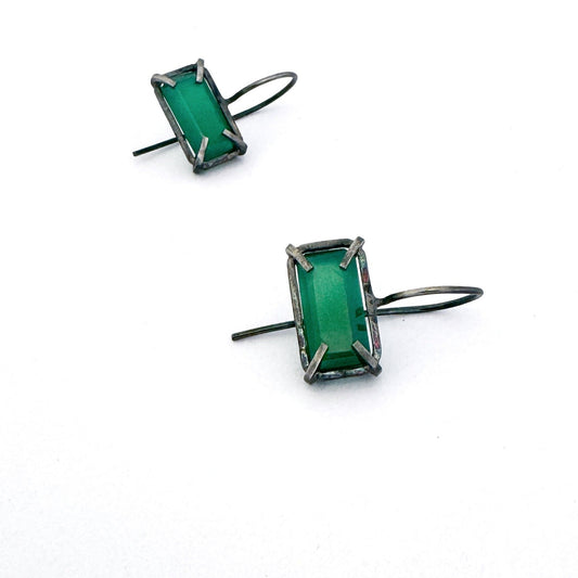 Contemporary design - Green onyx and oxidised sterling silver earrings by Savage Jewellery