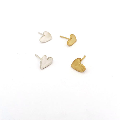 Heart stud earrings in silver or gold made in Durban by designer Savage Jewellery