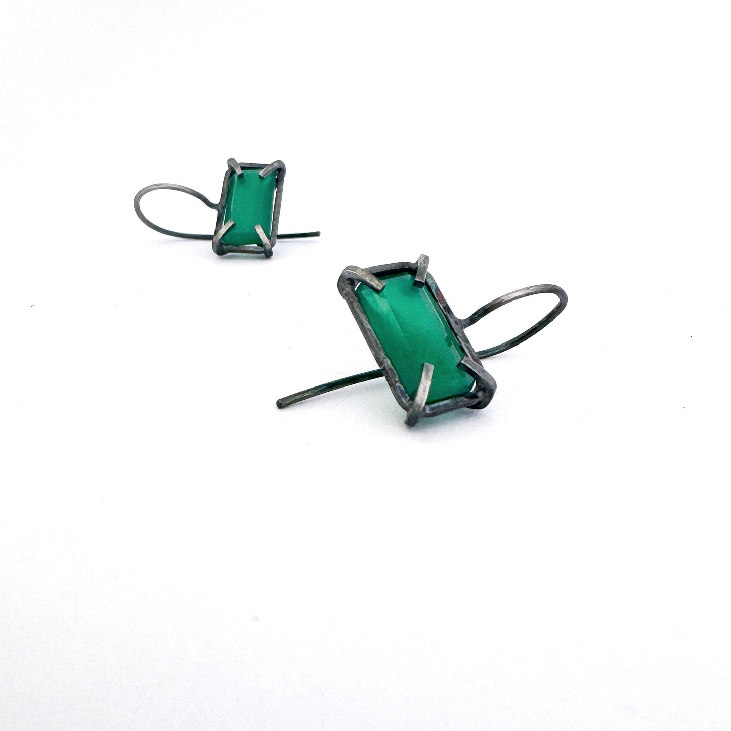 Modern design - green onyx and oxidised sterling silver earrings for a sophisticated aesthetic by contemporary jeweller - Savage Jewellery