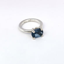 Contemporary four claw gemstone ring with london blue topaz by South African designer Savage Jewellery