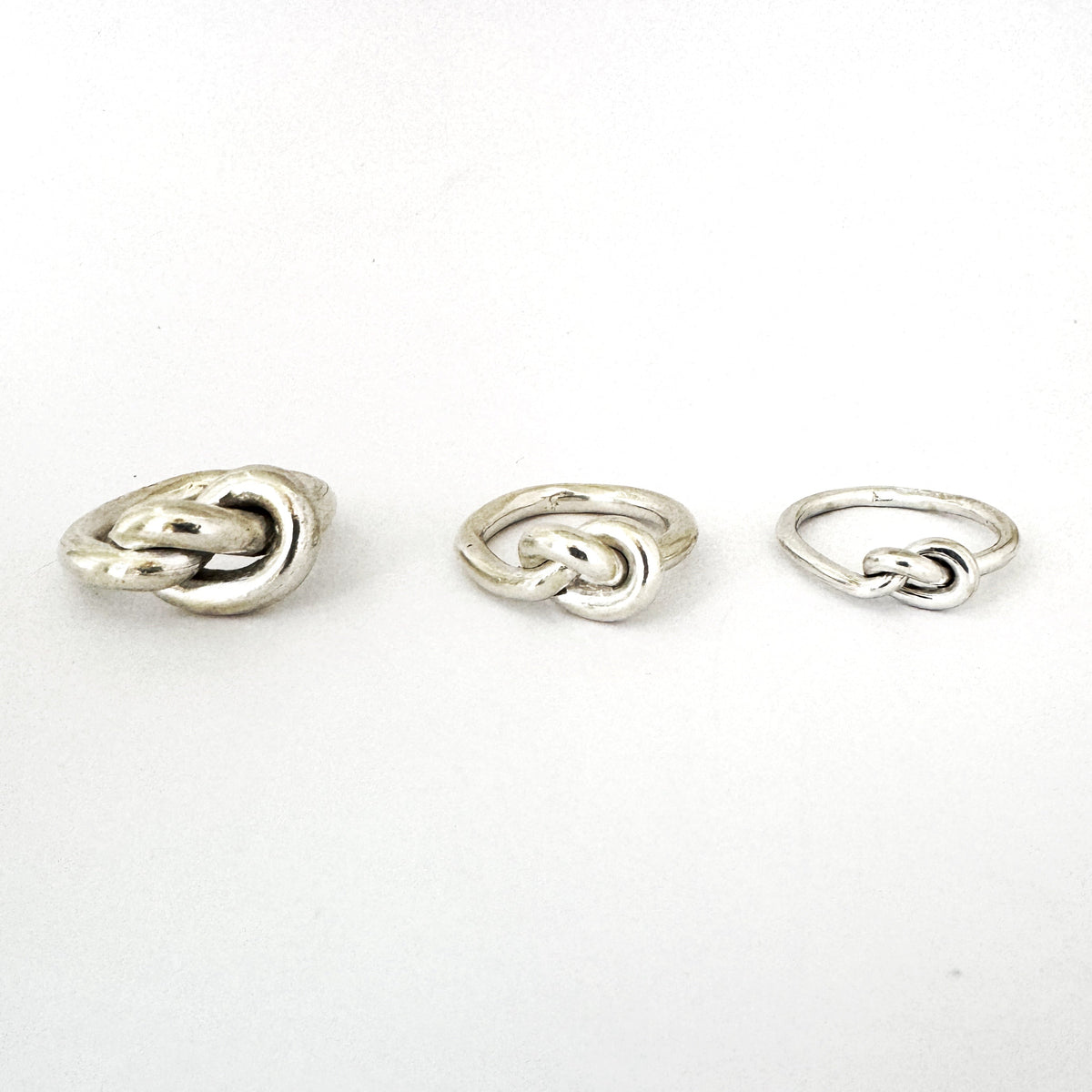 Love Knot Ring in sterling silver, shown in three wire thicknesses