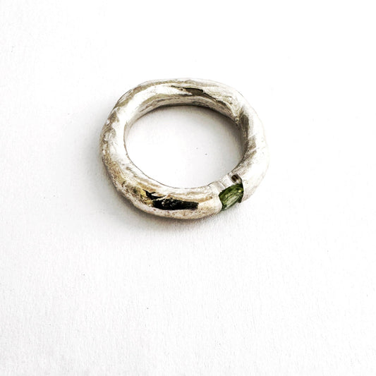 5mm organic sterling silver ring with round peridot by Savage Jewellery