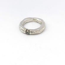 Silver organic ring with round rose cut salt and pepper diamond ring by designer Savage Jewellery