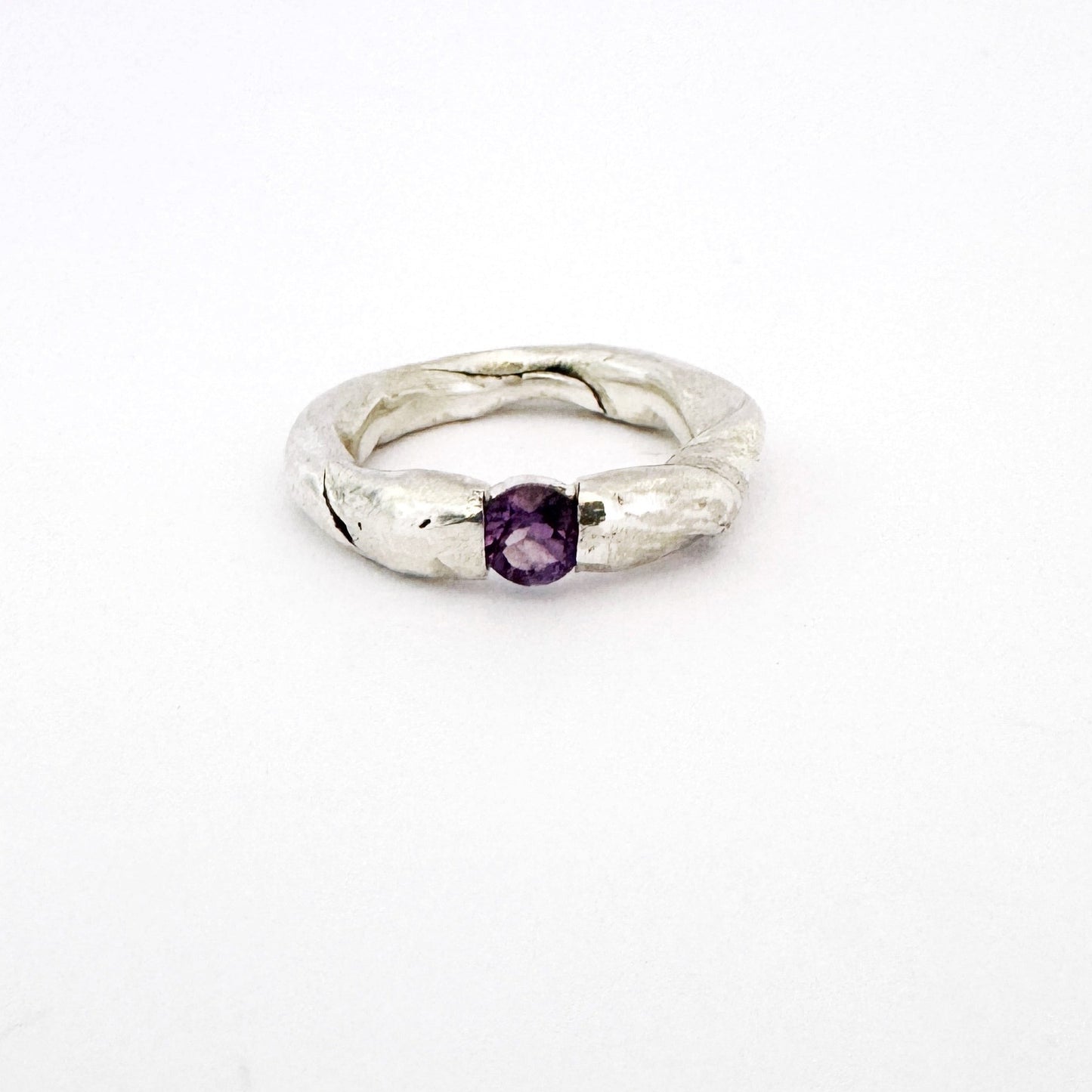 contemporary organic silver ring with round amethyst by Savage Jewellery