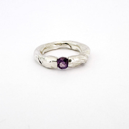 contemporary organic silver ring with round amethyst by Savage Jewellery