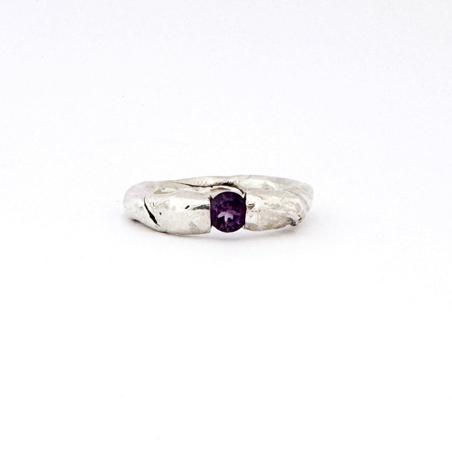 textured organic silver ring with round amethyst by Savage Jewellery