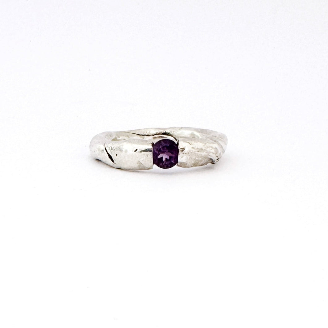 textured organic silver ring with round amethyst by Savage Jewellery