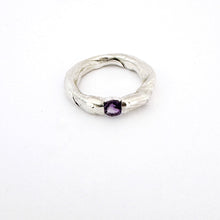 raw inspired organic silver ring with round amethyst by designer Savage Jewellery