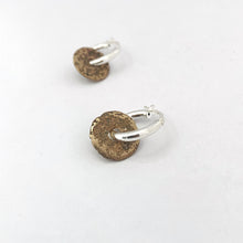 Sandcast bronze donut on silver hoop - treasure earrings by Savage Jewelllery