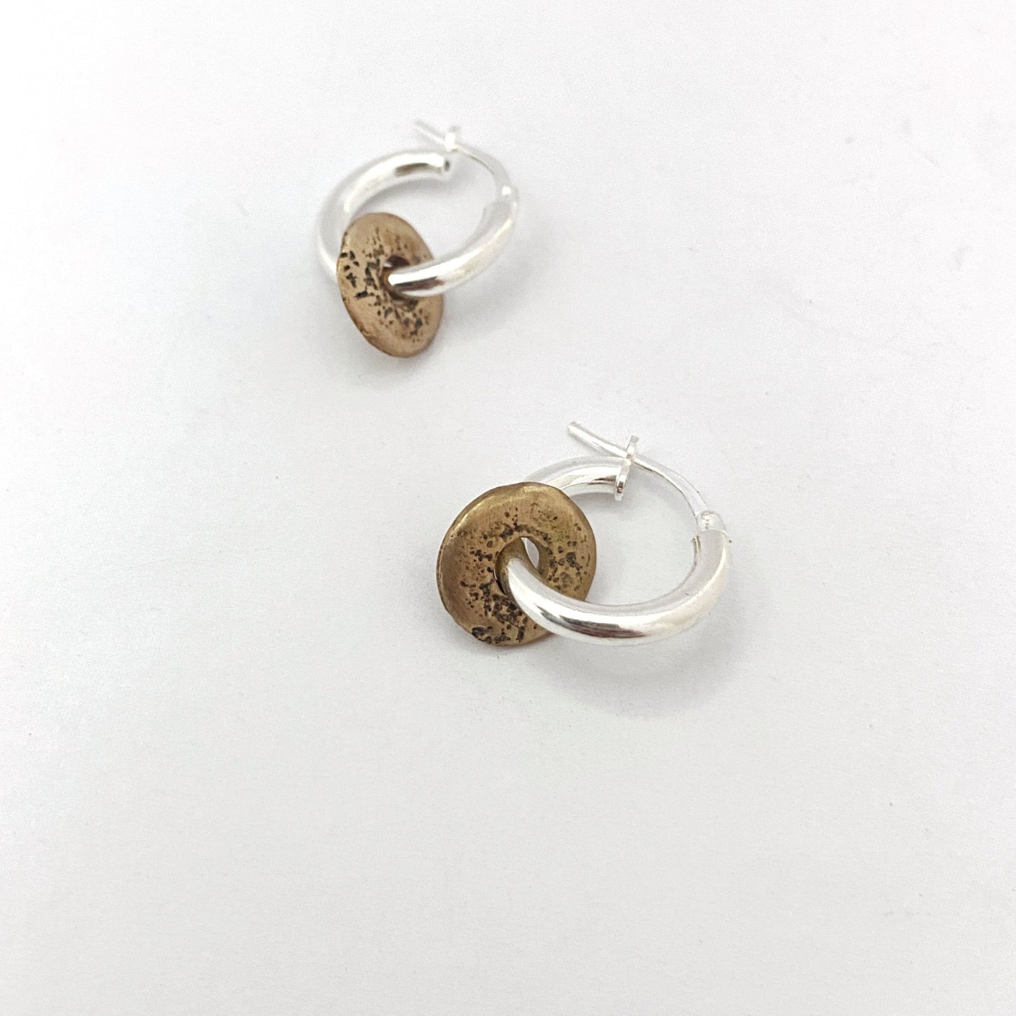 Small sandcast bronze donut on hoop - treasure earrings by Savage Jewellery