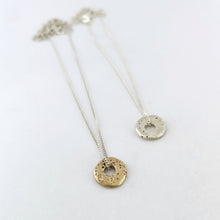 Silver and gold sand cast donut pendants on chain by Savage Jewellery