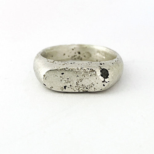 textured thin silver signet ring with salt and pepper diamond - Raw jewellery by designer Savage Jewellery