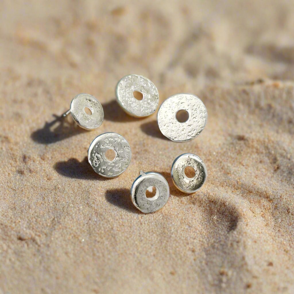 textured sandcast sterling silver earrings for everyday wear