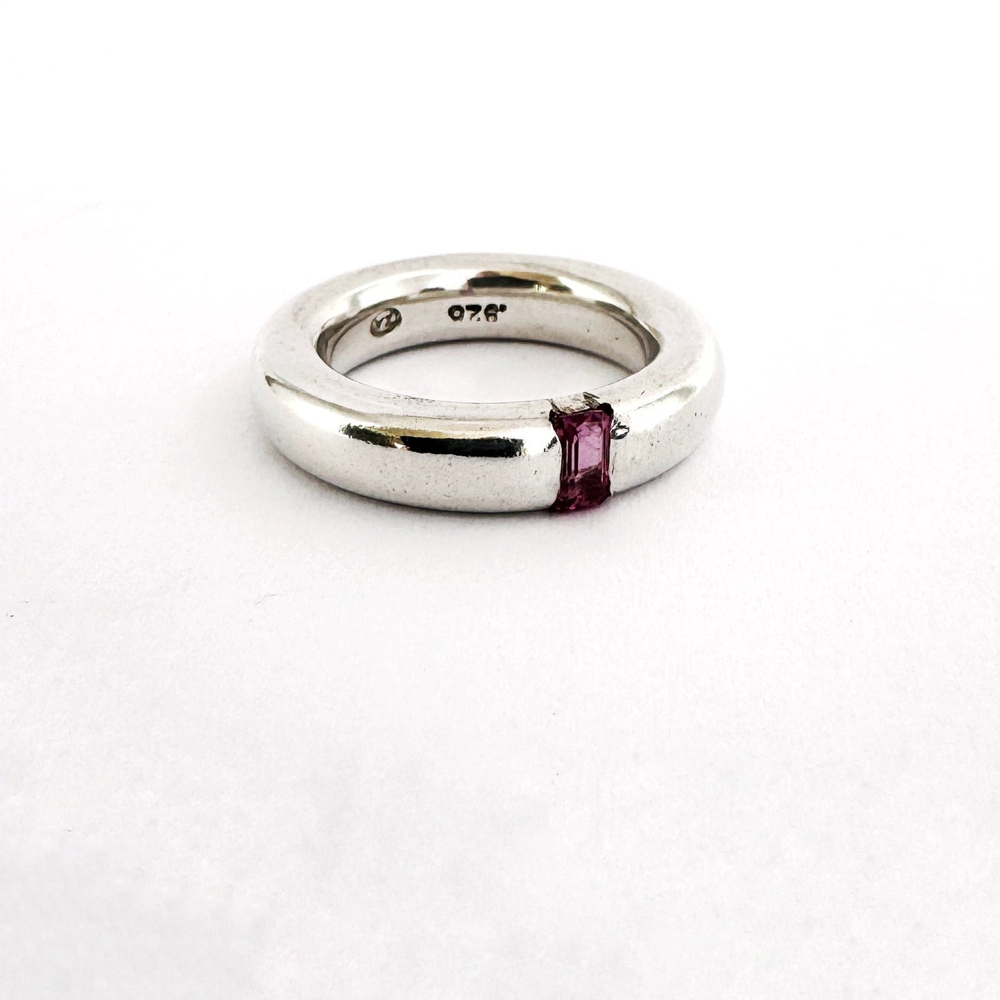 Chunky silver band with pink tourmaline