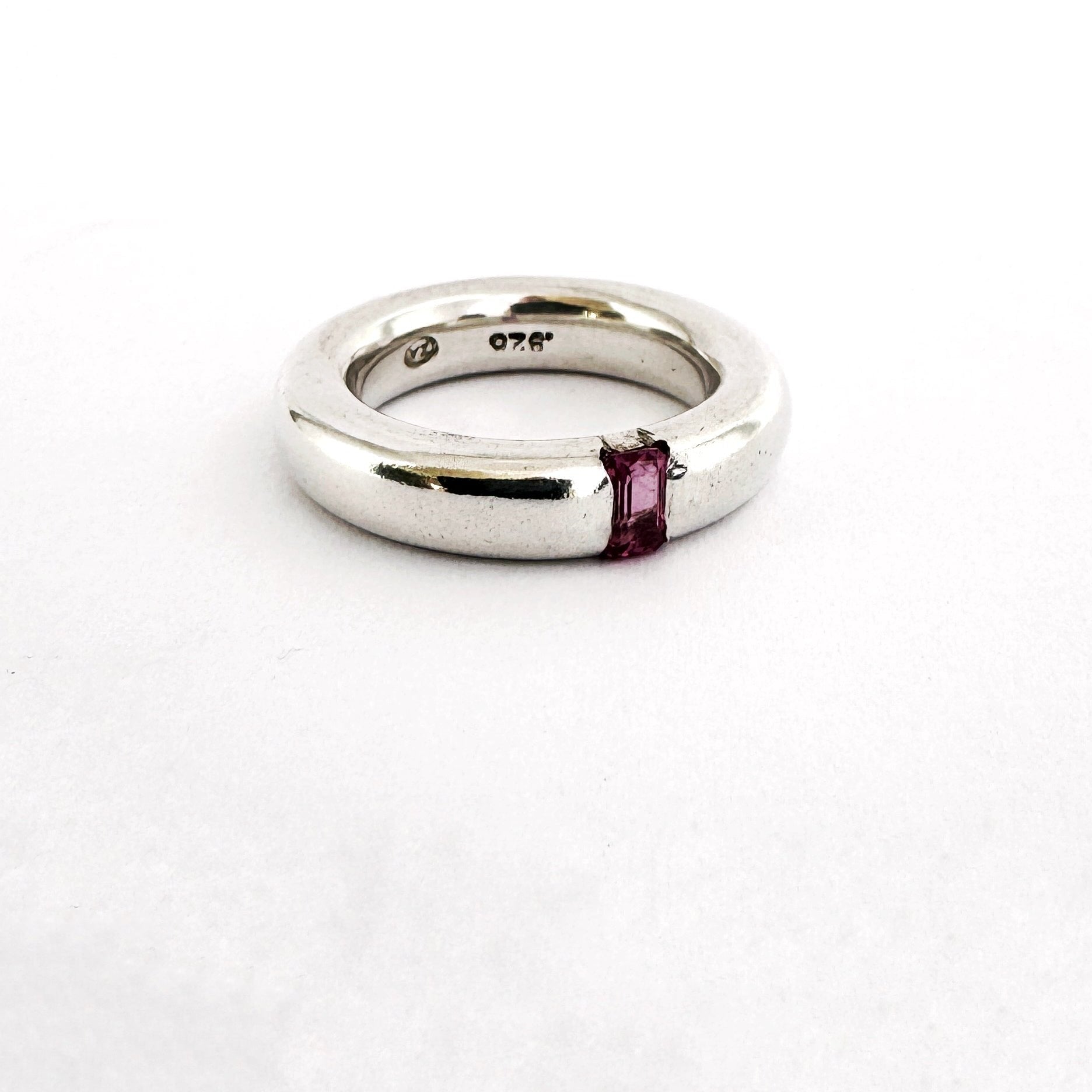 Chunky silver band with pink tourmaline