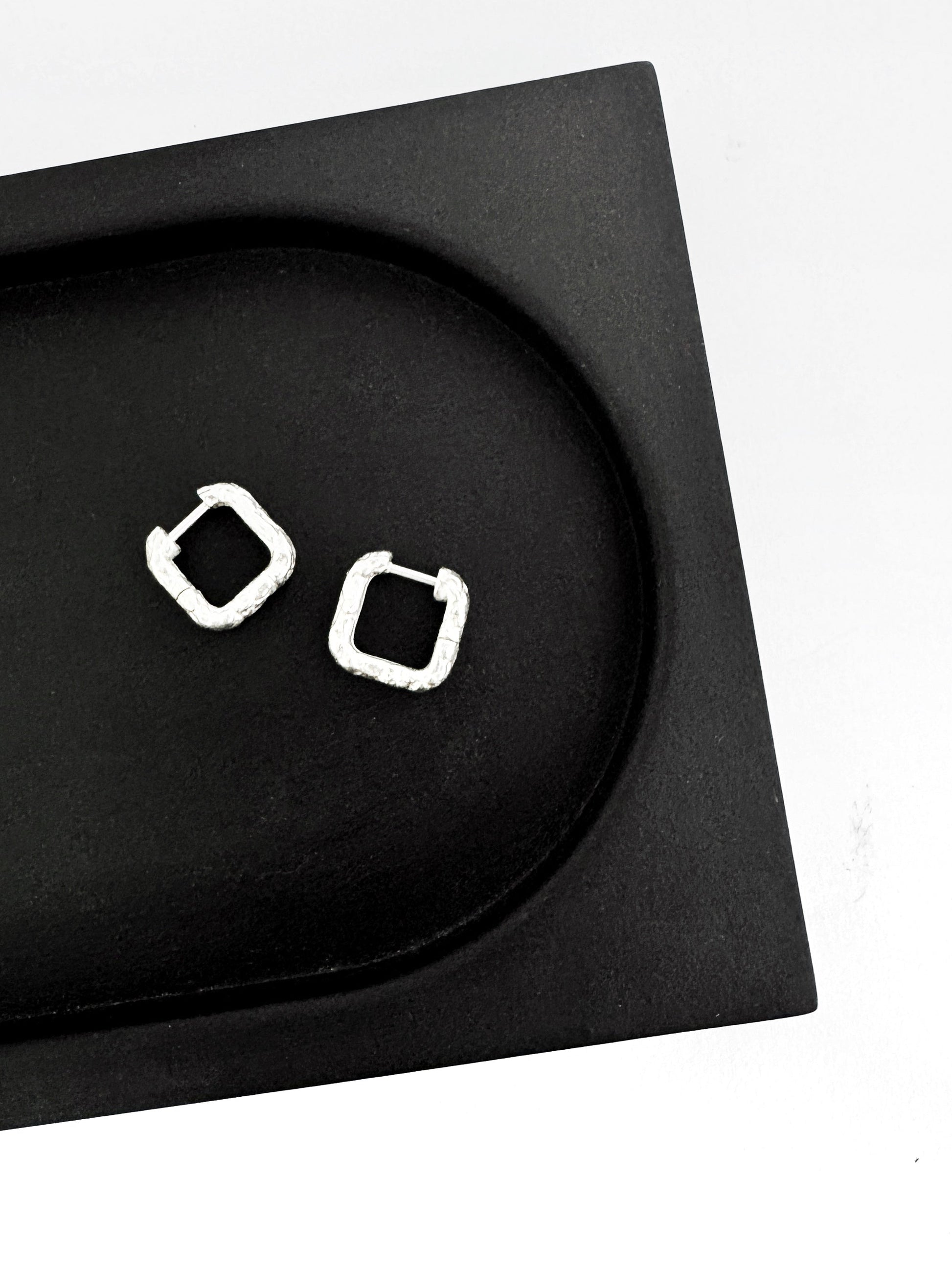 Sterling silver square organic huggie earrings - perfect everyday earring