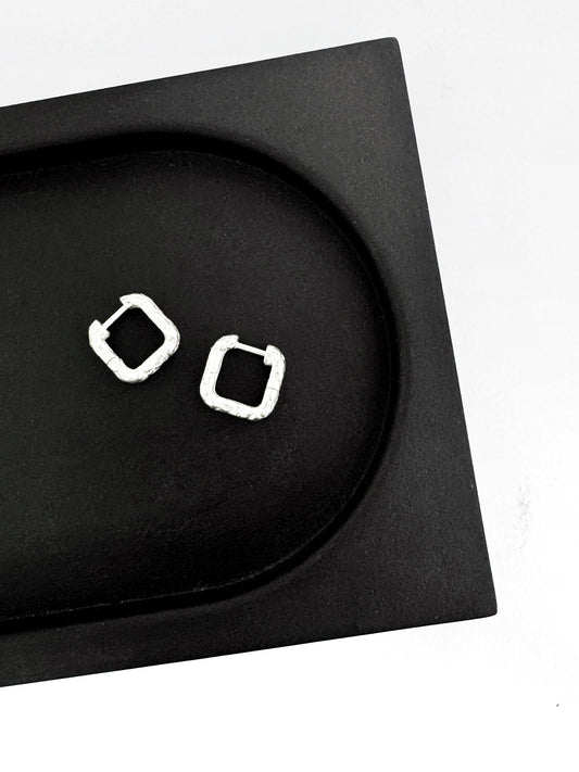 Sterling silver square organic huggie earrings - perfect everyday earring