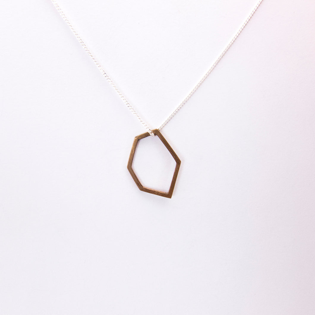 Hexagonal Pendant on Chain - silver, bronze or brass