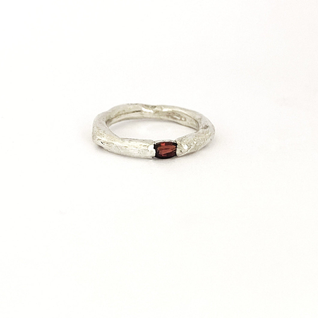 rustic silver ring with garnet by South African designer Savage Jewellery