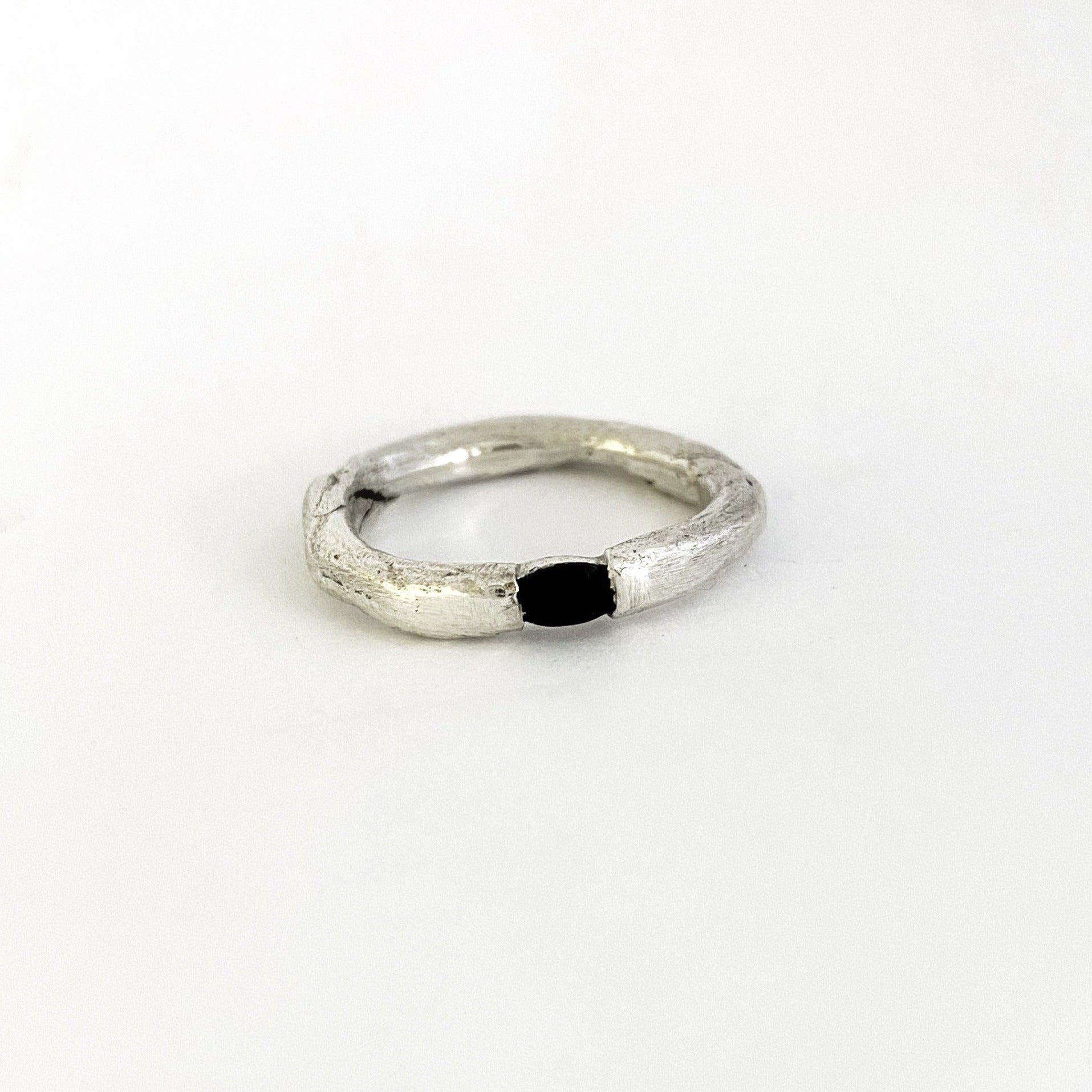 black spinel in organic band by designer Savage Jewellery