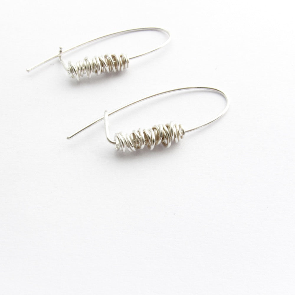 Wrapped wire safety pin drop earrings in sterling silver, medium by Savage Jewellery
