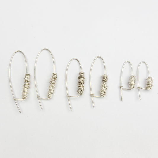 Wrapped wire safety pin drop earrings in sterling silver, small medium and large