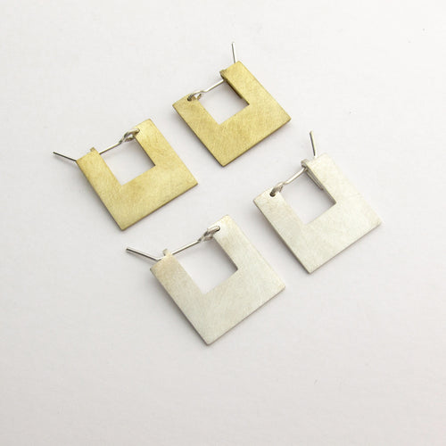 Art Deco solid square hoop earring - small